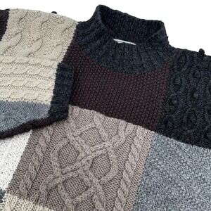 LL Bean Patchwork Wool Mock Neck‎ Sweater Women's Size M Cable Knit